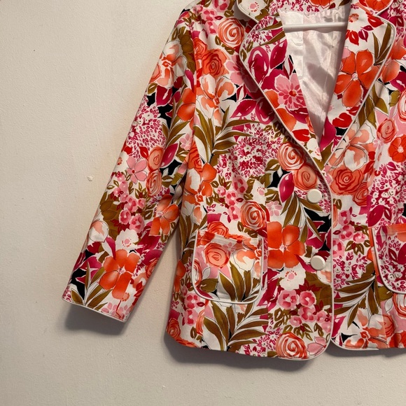 Ann Trinity Women's Vibrant Floral Blazer Multicolor Button Front Size L - Picture 4 of 11
